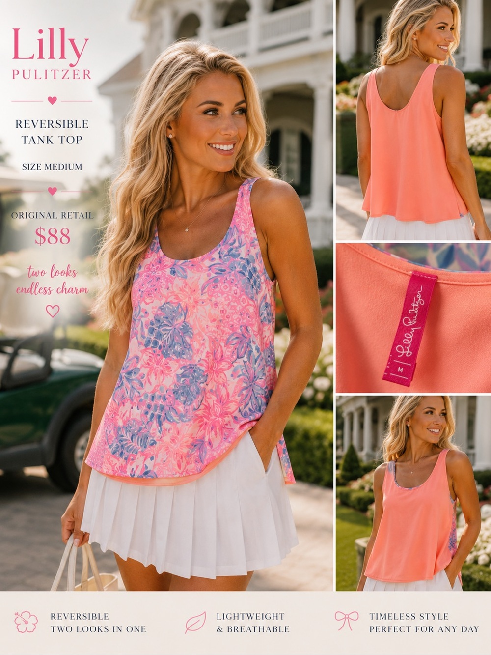 Lilly Pulitzer Coral and Pink Reversible Floral Tank